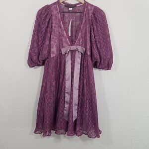 UO Kimchi Blue Lace Bow Detail Babydoll Mini Dress Purple Size L